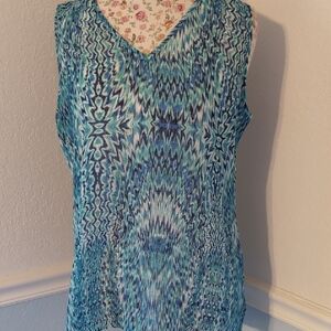 Blue Patterned Sleeveless Top